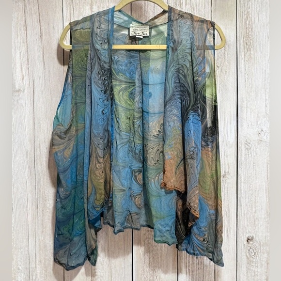 SUSAN MARLING Marbled Originals Silk Wrap Vest Hand Painted Open Front OS - Picture 1 of 5